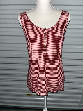 Magellan Striped Red & WhiteTank Top with Button Front